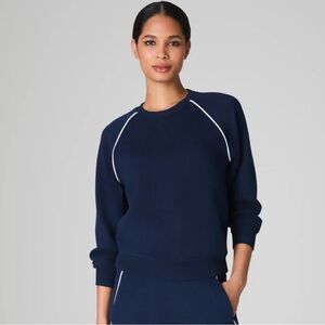 Spanx Crewneck AirEssentials Pique Long Sleeve Top Navy Blue Size Medium